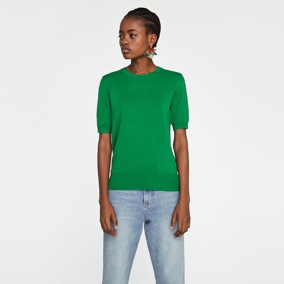 ZARA Kelly Green Short Sleeve Sweater TOP * NWT - Picture 6 of 8